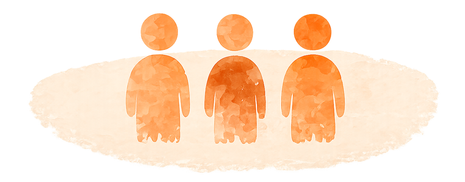 A stylised watercolour loosely depicting three human figures, representative of company employees.