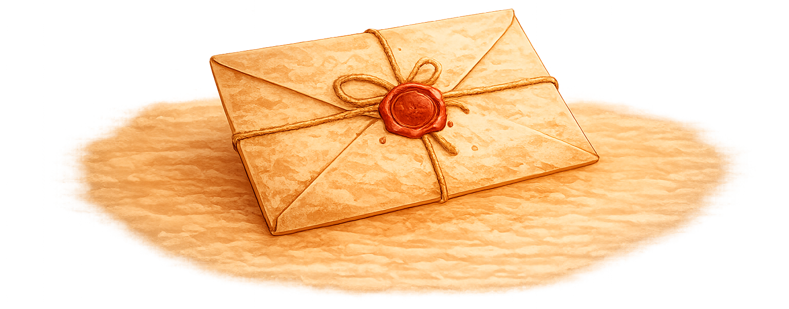 A stylised watercolour of a wax-sealed envelope, evoking handwritten correspondence.
