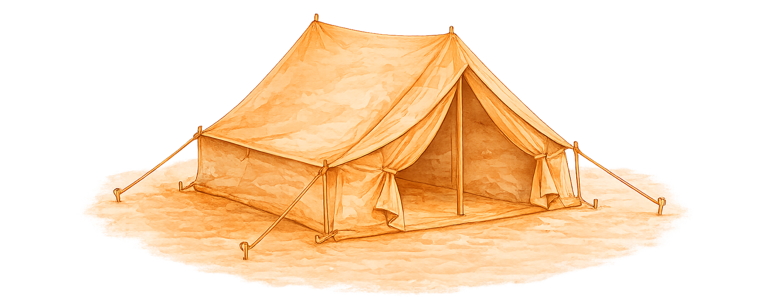 A stylised watercolour of an army field tent, evoking the defence-sector context of the Ministry of Defence project.