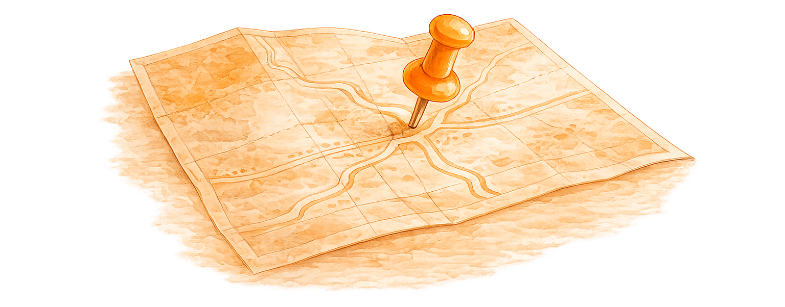 A stylised watercolour of a map with a location pin, evoking the geospatial and mapping context of the TerraQuest project.